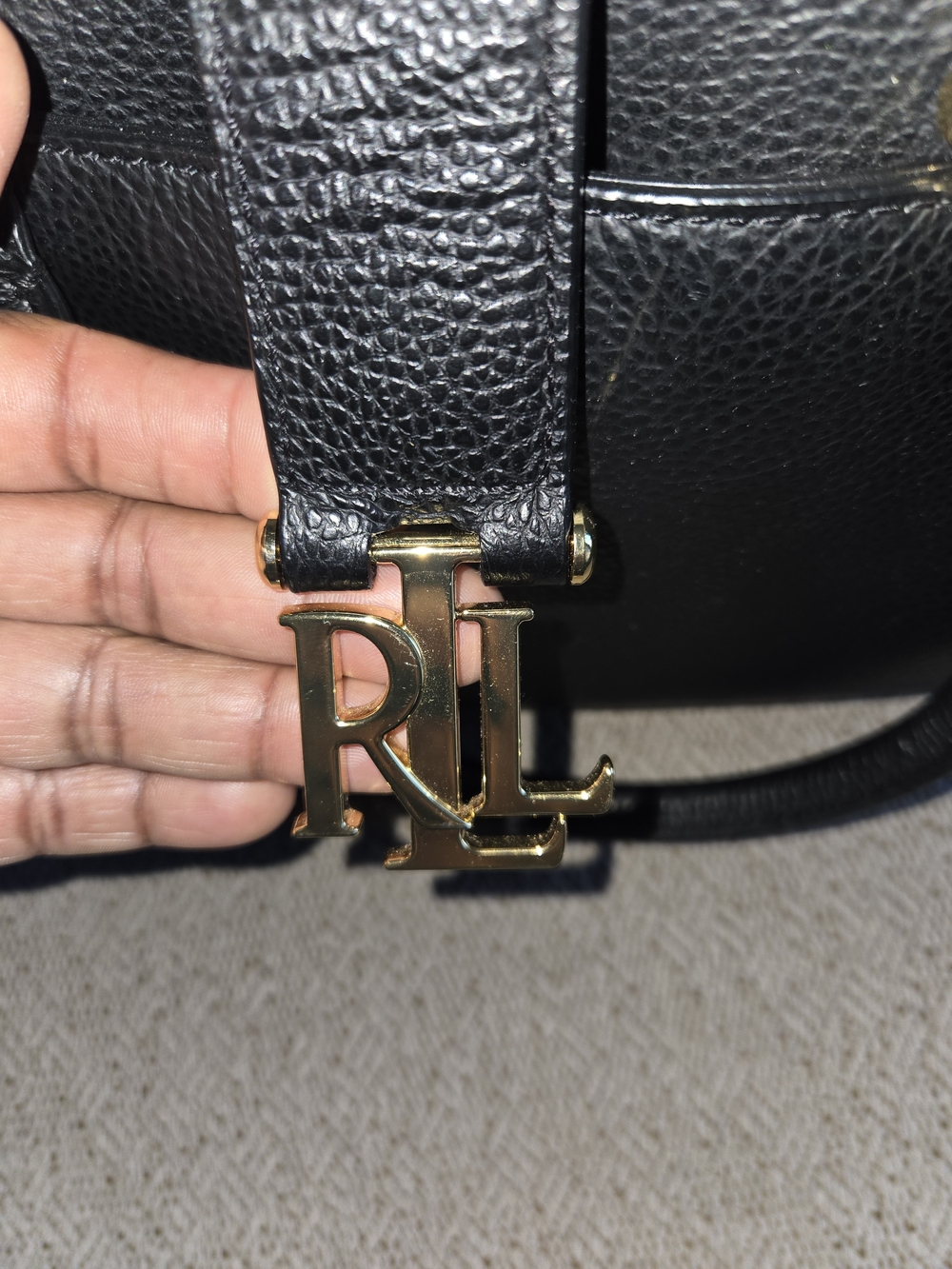 Ralph Lauren Black Pebbled Leather Satchel with Gold RL Logo - Picture 6 of 6